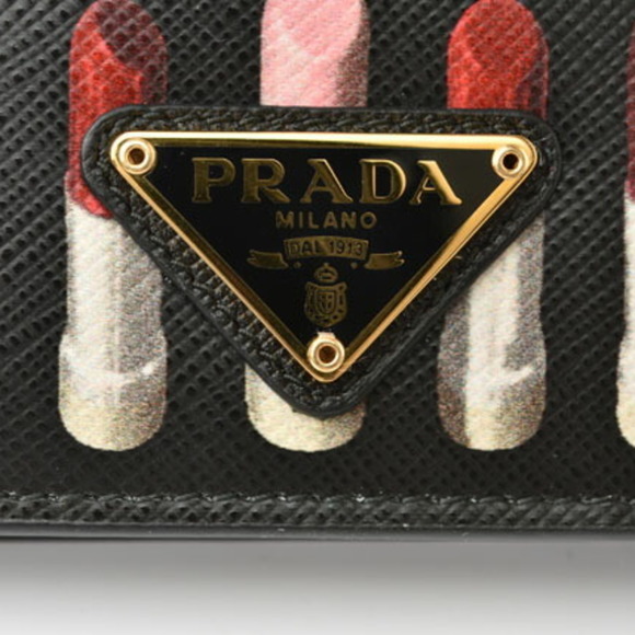 PRADA Folding Wallet 1MV204 SAFFIANO Lip Motif NERO Black Outlet - Picture 9 of 10